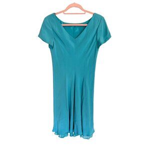 Vintage Jones of New York Dress Blue Sheath 100% Silk Knee Length Slip Lined 10